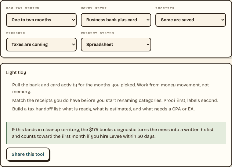 Book Mess Triage result using fictional business details